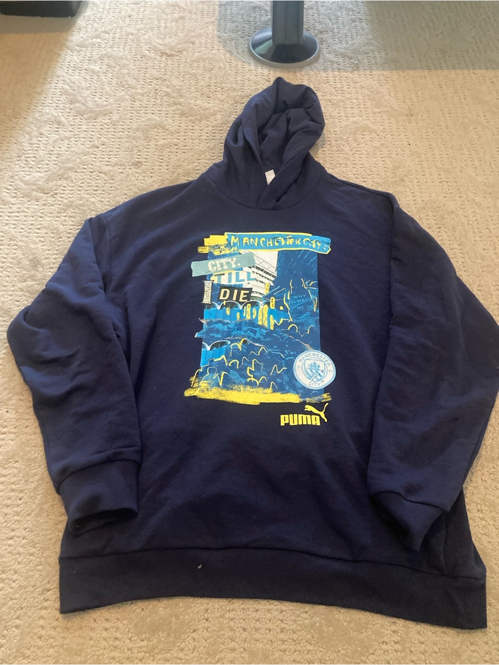 Puma Manchester City Navy Hoodie with Blue & Yellow Graphic
